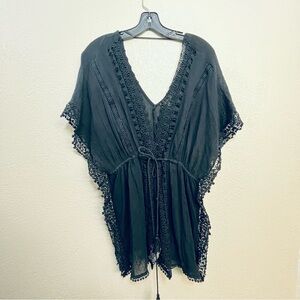 Topshop Black Tie Front Top